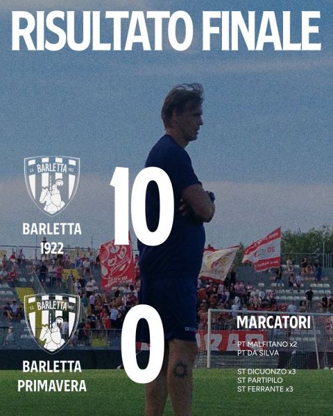 Barletta 1922, tabellino test con la Primavera 